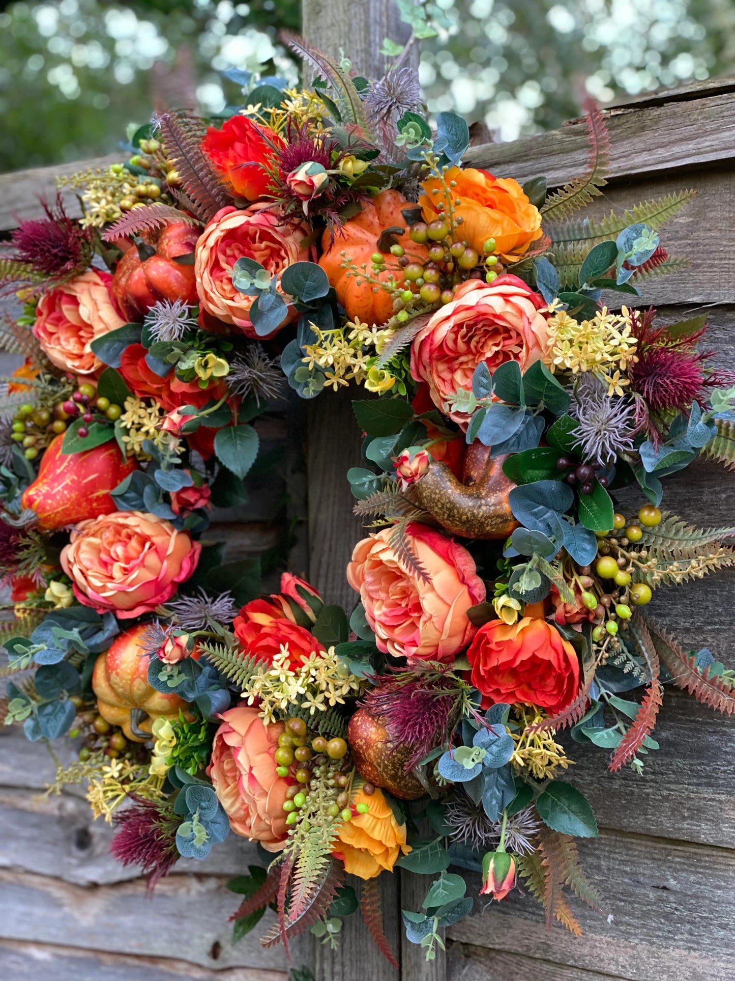 Fall Peony and Pumpkin Wreath