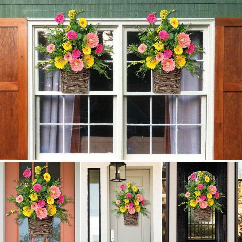 Gerbera daisy door basket-The flowerpot door wreath is unique!