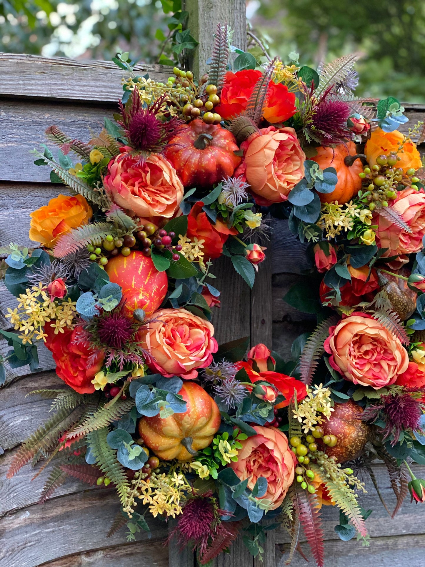 Fall Peony and Pumpkin Wreath