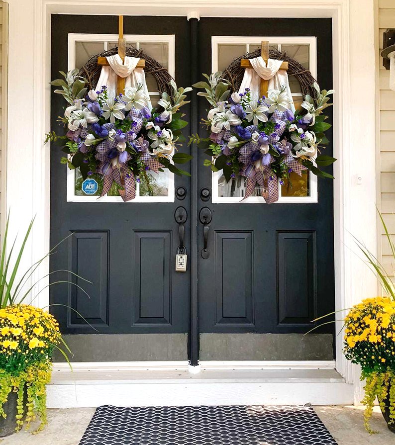 Easter Wreath with Cross for Front Door|Religious Easter Spring Wreath💖