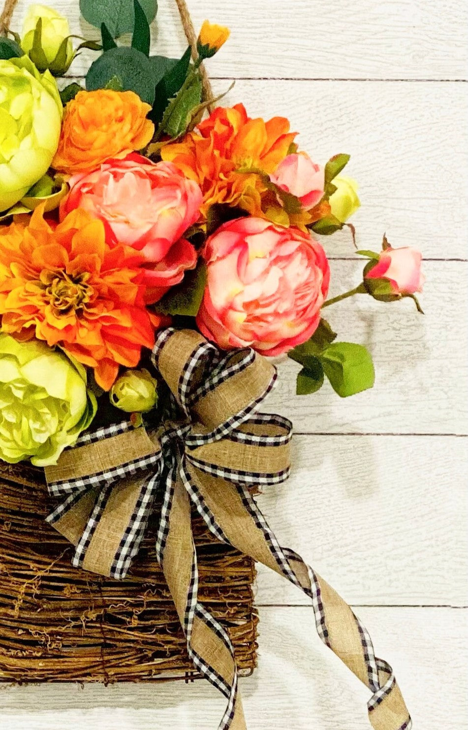 Spring Peony and Dahlia Door Basket