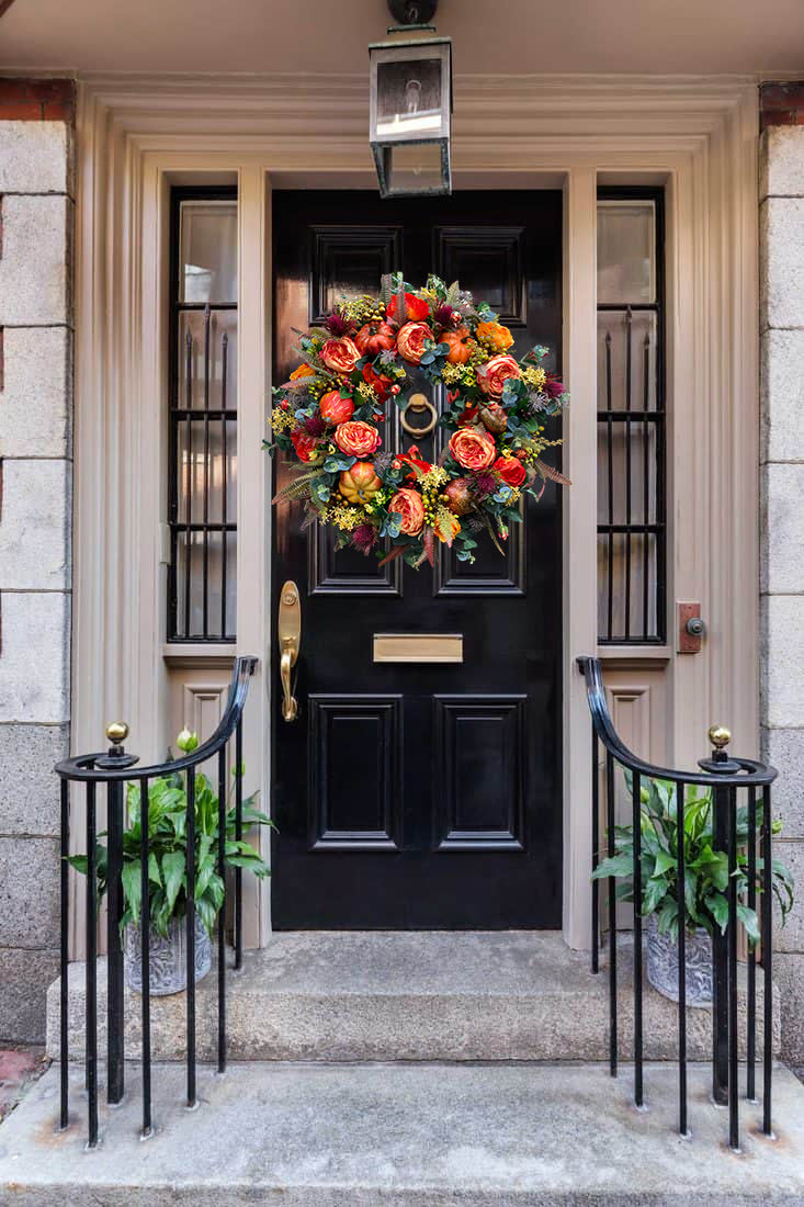 Fall Peony and Pumpkin Wreath