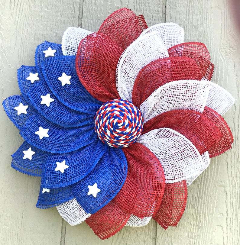 Poly Burlap American Flag Wreath-50% OFF