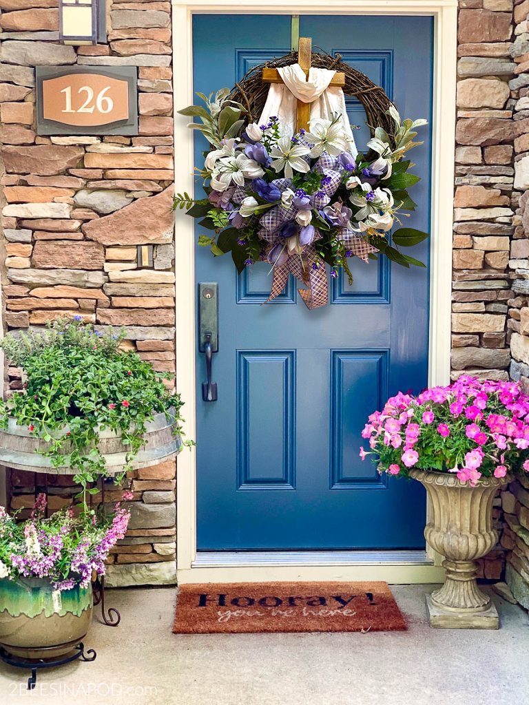 Easter Wreath with Cross for Front Door|Religious Easter Spring Wreath💖