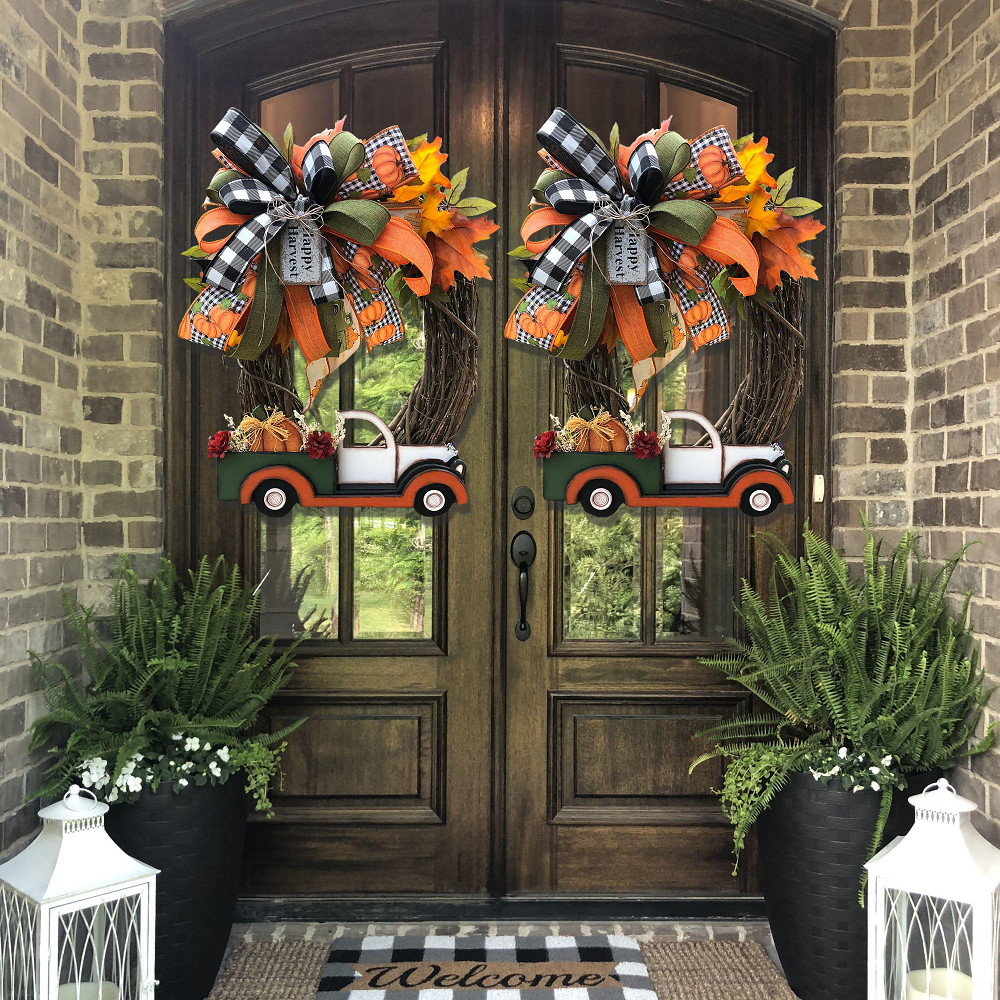 Farmhouse Pumpkin Truck Wreath - Autumn Nature Decoration