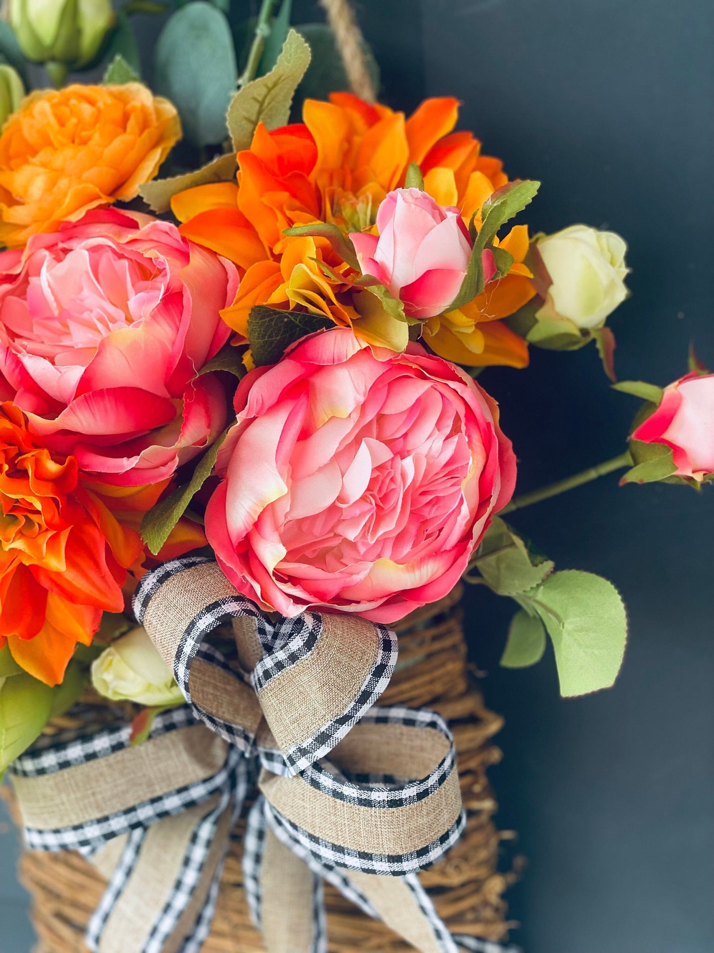 Spring Peony and Dahlia Door Basket