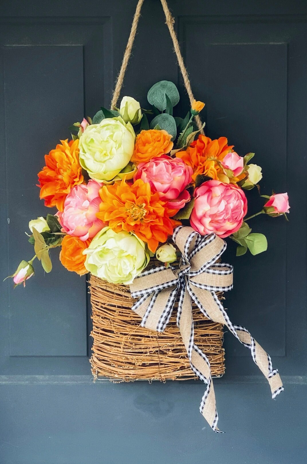 Spring Peony and Dahlia Door Basket