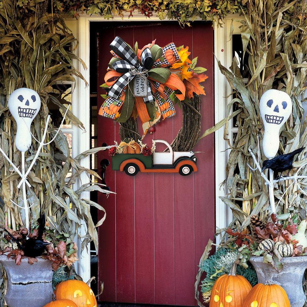 Farmhouse Pumpkin Truck Wreath - Autumn Nature Decoration