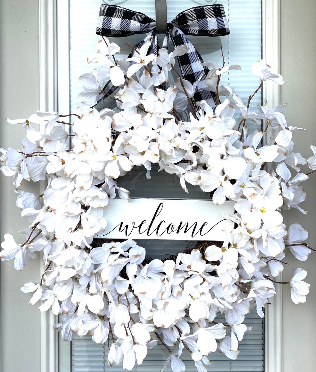 Buffalo Plaid & White Dogwood Fresh Wreath