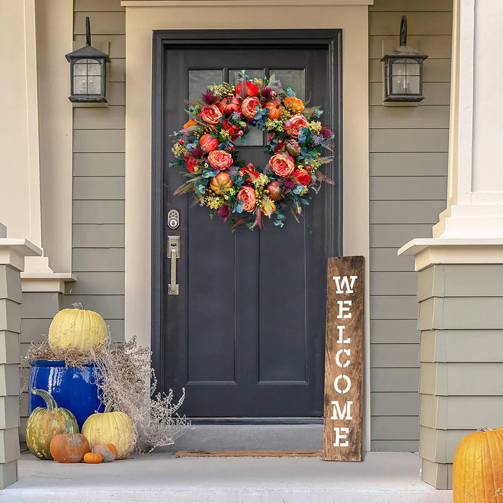 Fall Peony and Pumpkin Wreath