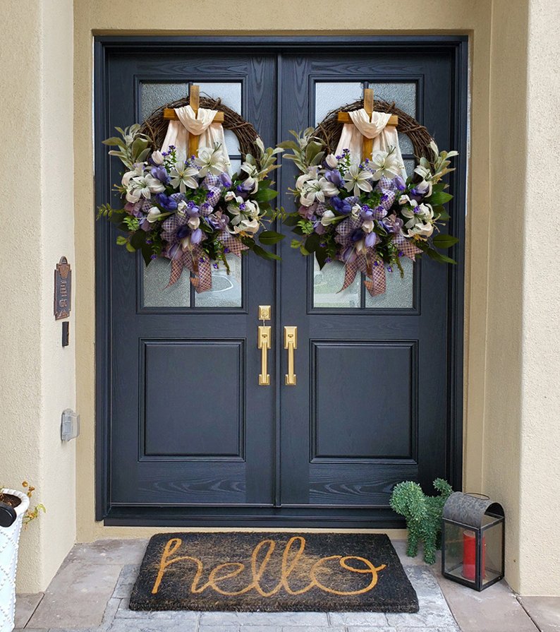 Easter Wreath with Cross for Front Door|Religious Easter Spring Wreath💖