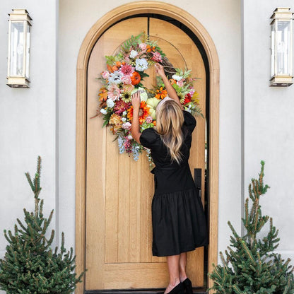 🍁Extra Large Brighter Side of Autumn Sunflower and Pumpkin Wreath, Pink & Orange Fall Floral