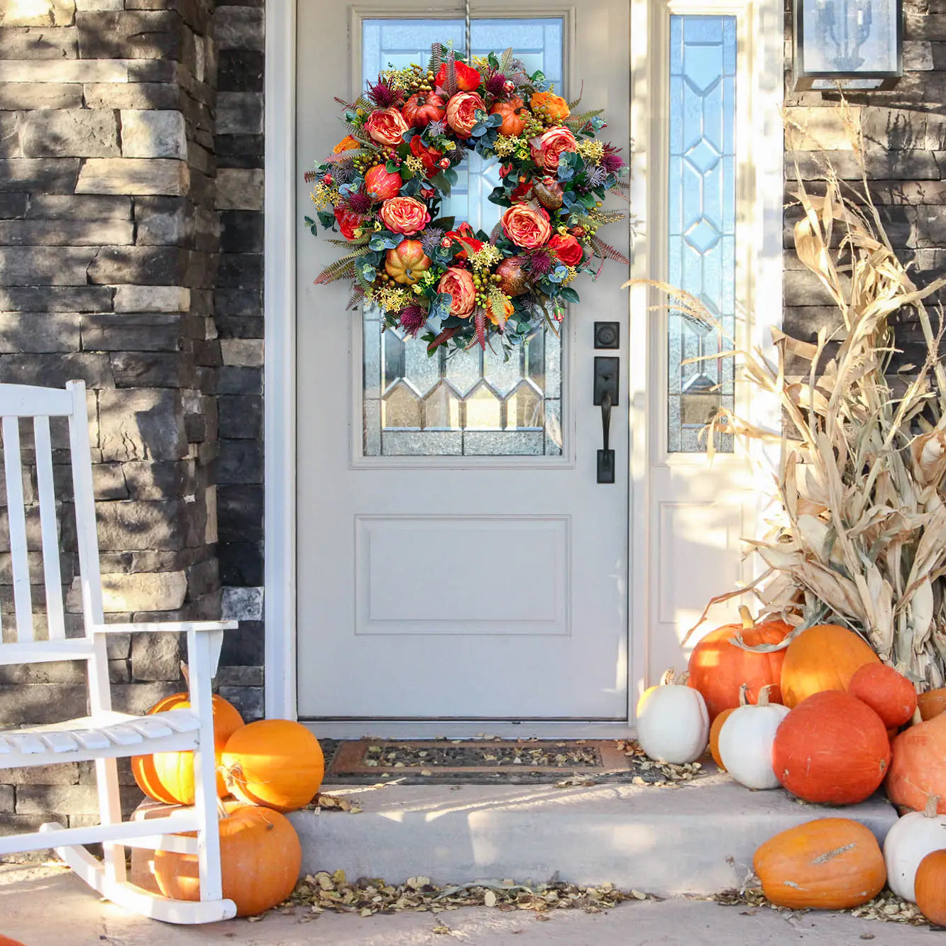 Fall Peony and Pumpkin Wreath