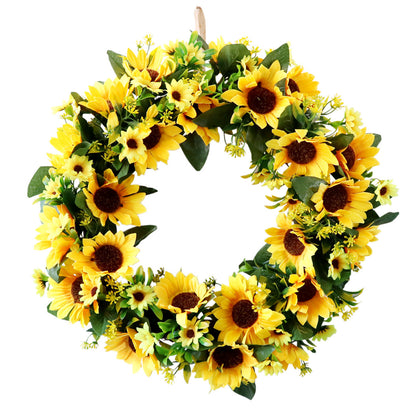 Artificial Sunflower Wreath Flower Wreath With Yellow Sunflower And Green Leaves