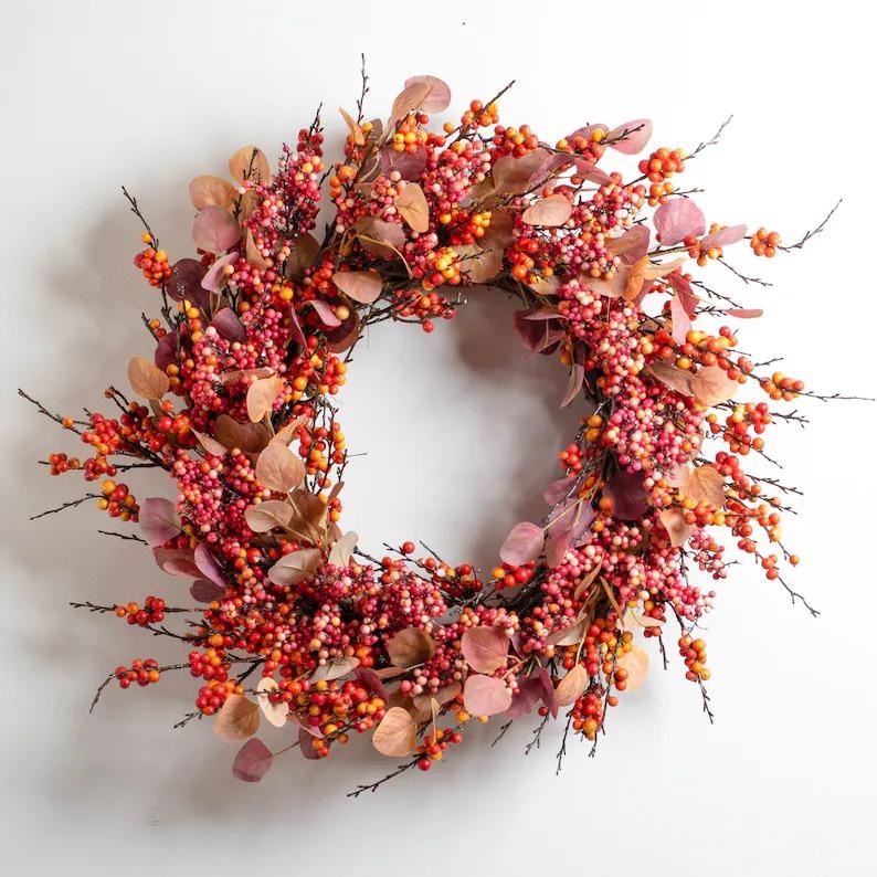 Fall Harvest Berry Explosion & Autumn Silver Dollar Eucalyptus Front Door Wreath