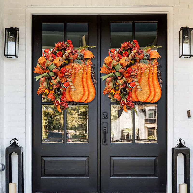 🎃Orange big pumpkin hydrangea wreath