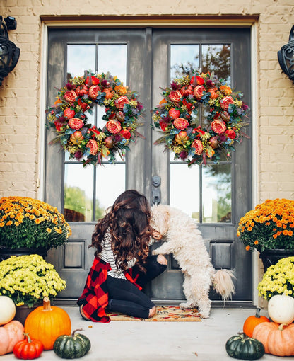 Fall Peony and Pumpkin Wreath