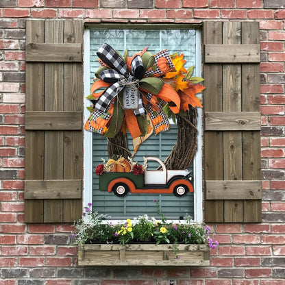 Farmhouse Pumpkin Truck Wreath - Autumn Nature Decoration