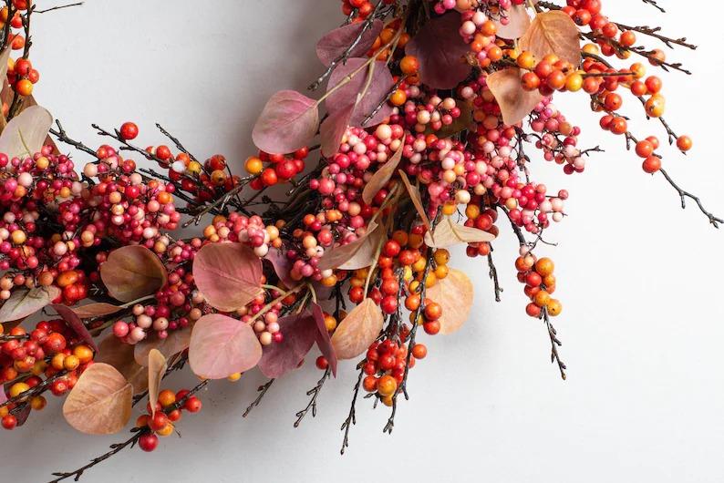 Fall Harvest Berry Explosion & Autumn Silver Dollar Eucalyptus Front Door Wreath