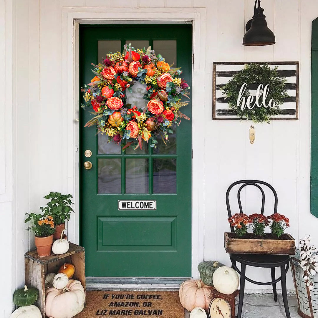 Fall Peony and Pumpkin Wreath