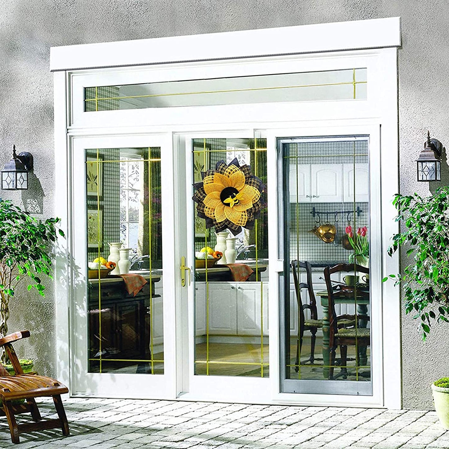 Artificial Sunflower Wreath Bee Sunflower Wreaths Spring Summer Wreath Decor