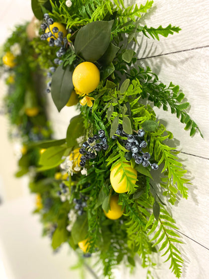30" Cascading Lemon Blueberry Fern Wreath