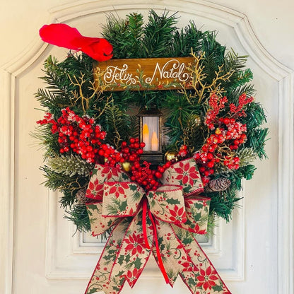 Red Ornate Light Winter Christmas Decoration Door Circle Wreath