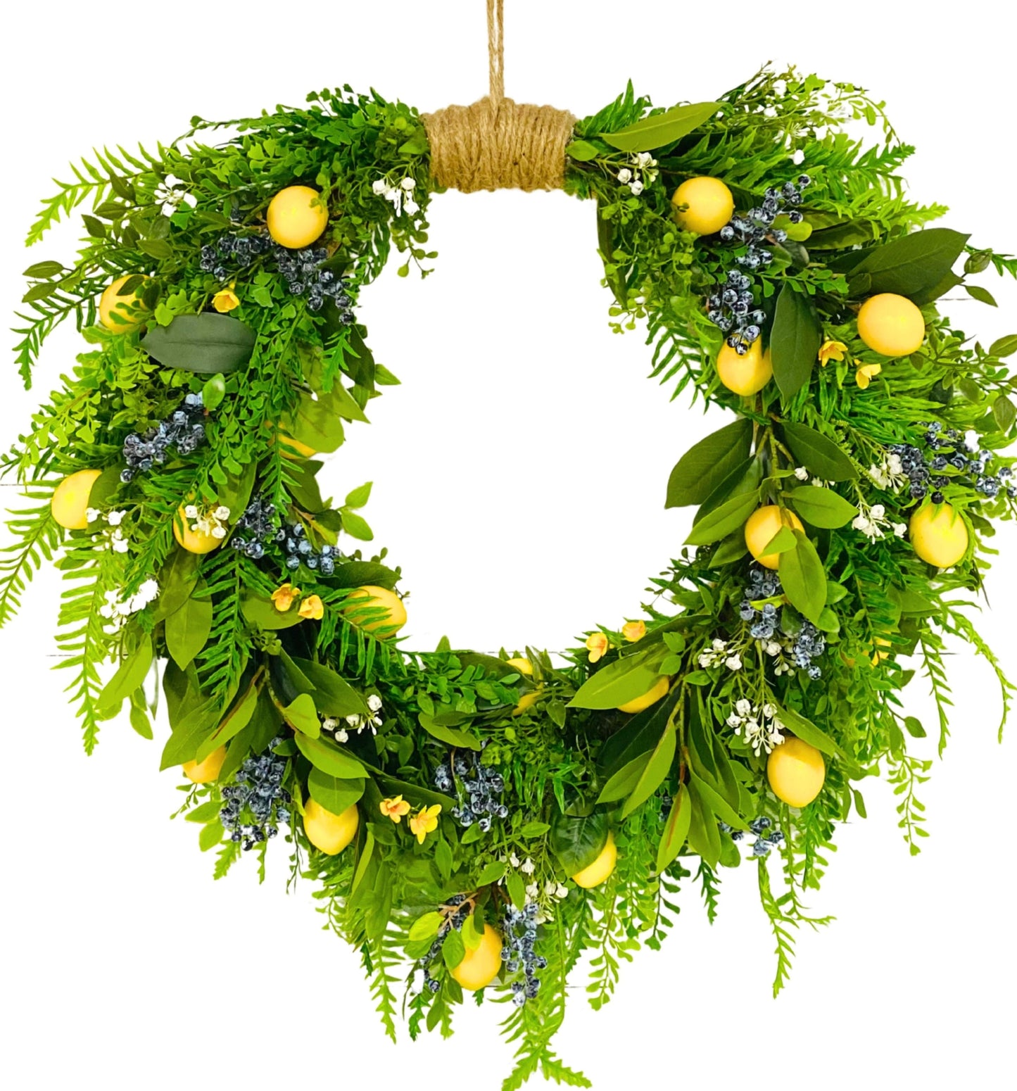 30" Cascading Lemon Blueberry Fern Wreath