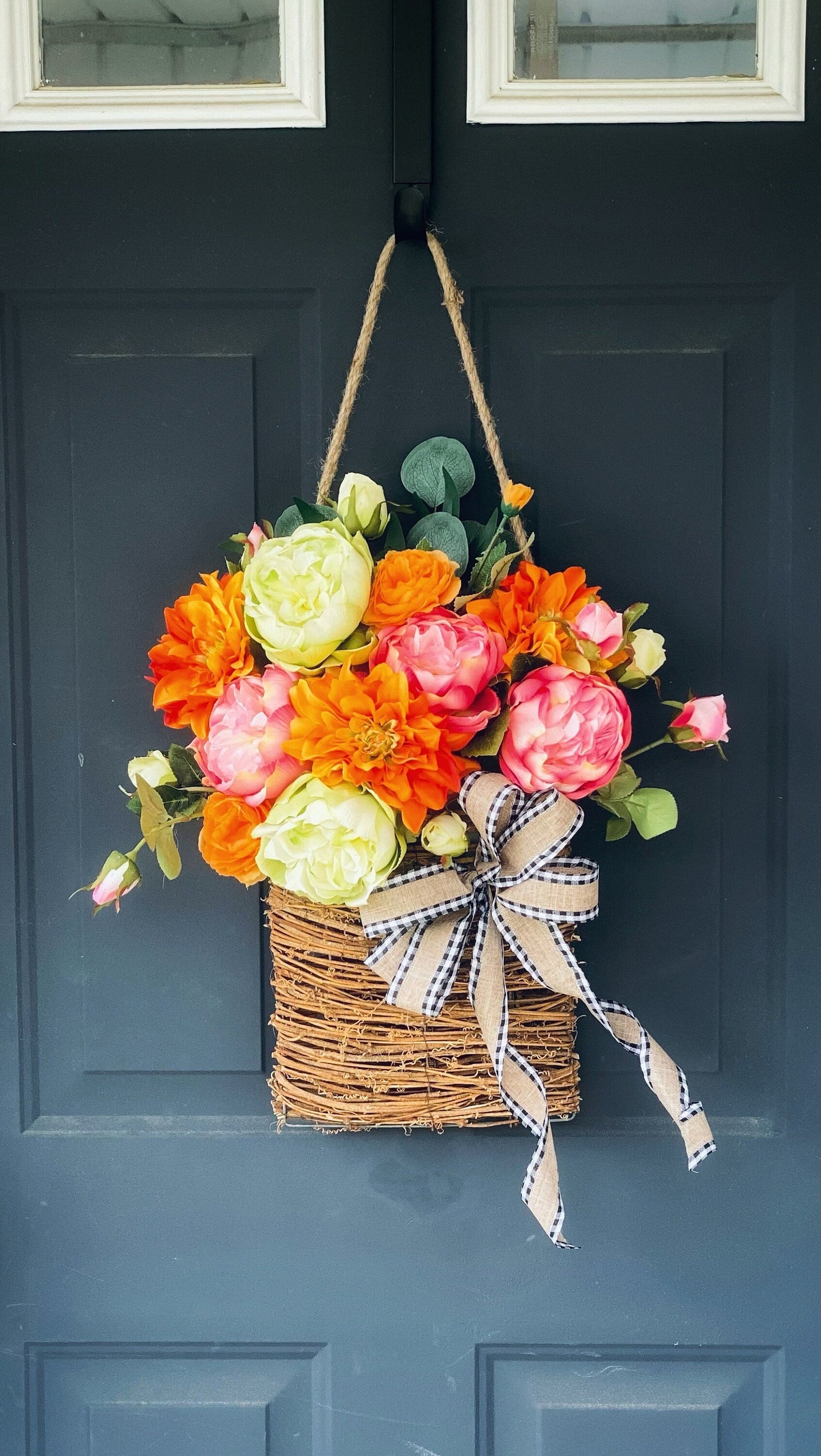 Spring Peony and Dahlia Door Basket