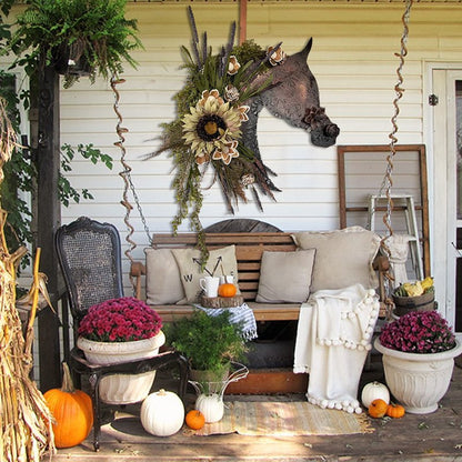 Autumn equestrian wooden flower door hanger- Entry Way Wall Hanger