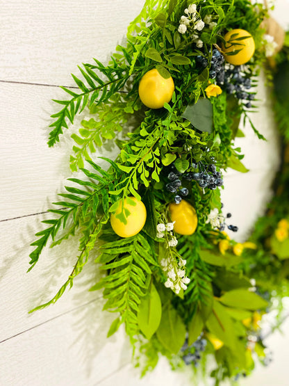 30" Cascading Lemon Blueberry Fern Wreath