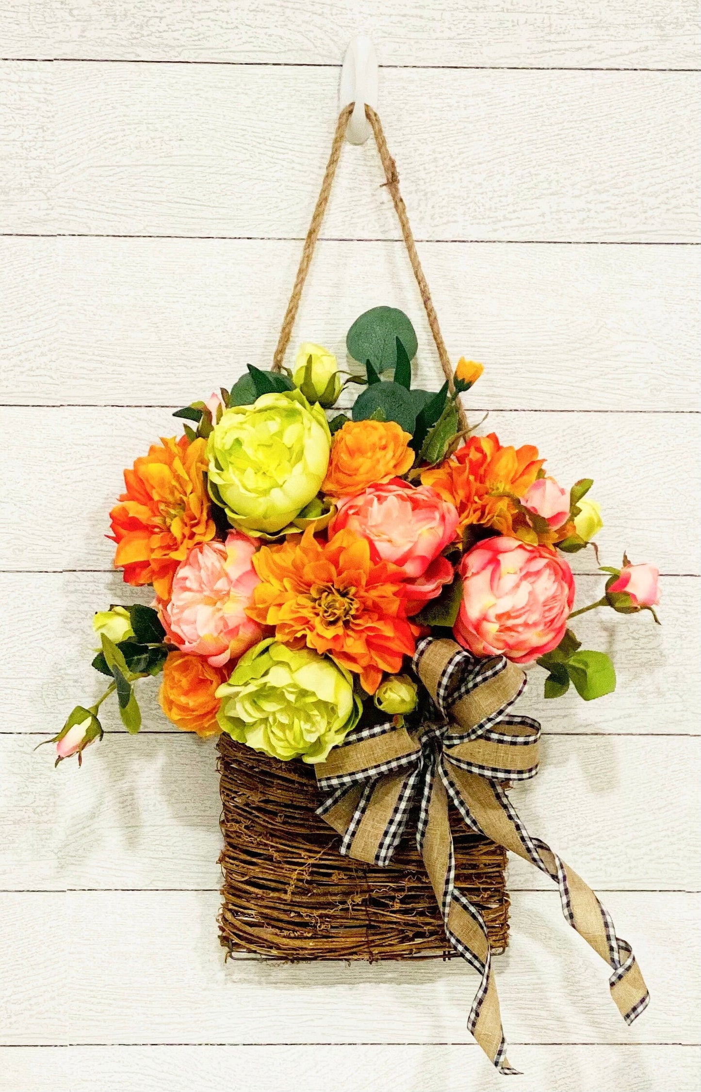 Spring Peony and Dahlia Door Basket
