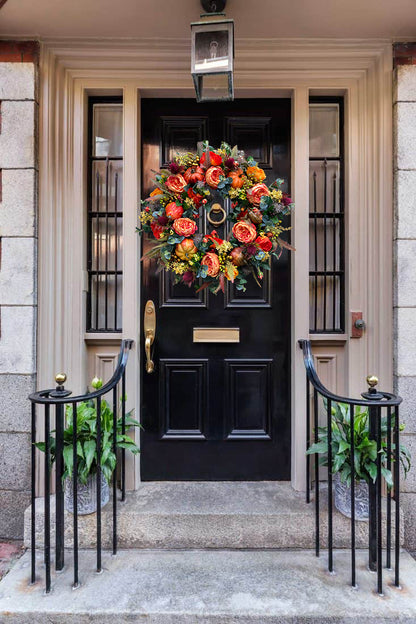 Fall Peony and Pumpkin Wreath