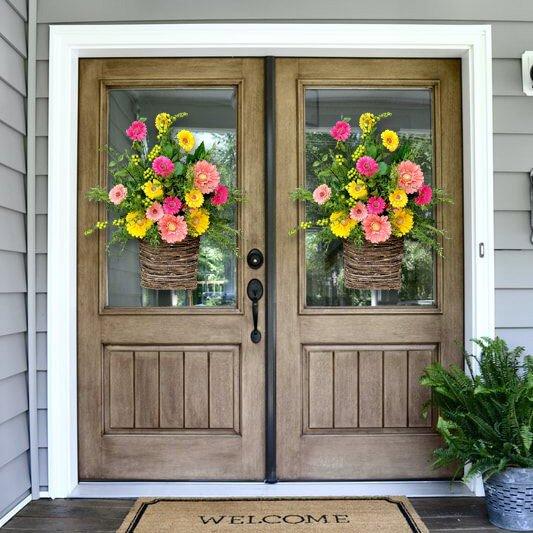 Gerbera daisy door basket-The flowerpot door wreath is unique!
