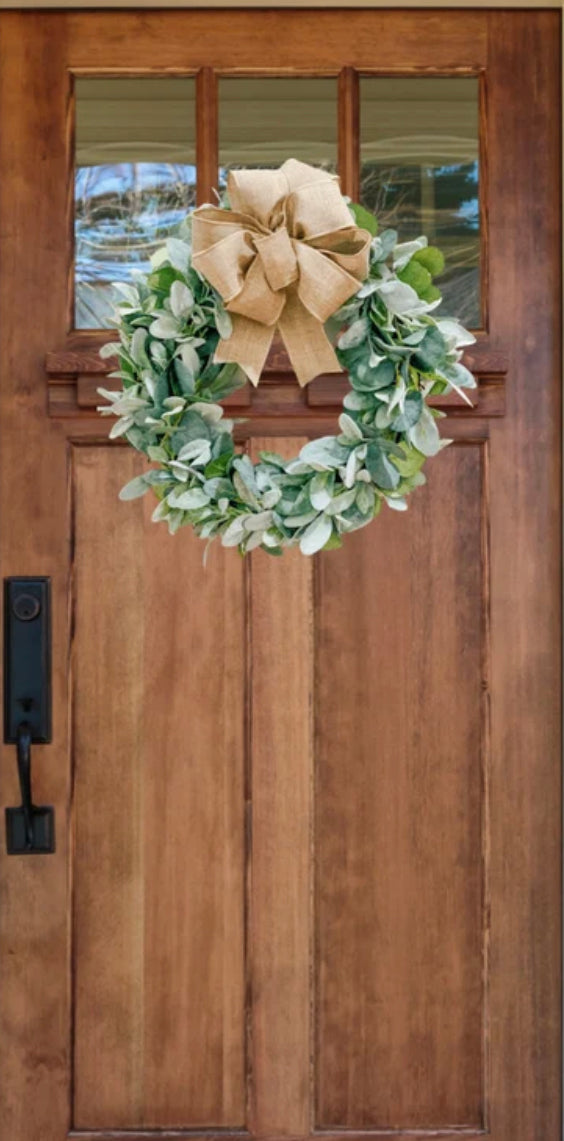 Lambs Ear Farmhouse Wreath with Bow