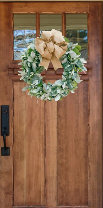 Lambs Ear Farmhouse Wreath with Bow