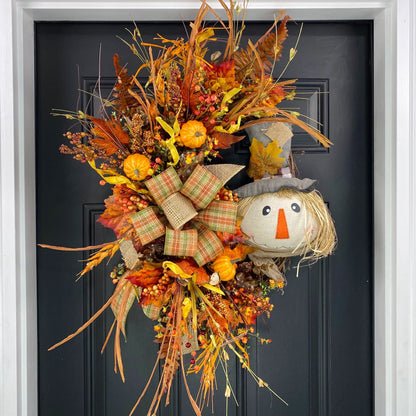 Scarecrow Fall Wreath for Front Door,  Scarecrow Door Hanger, Fall Door Decor