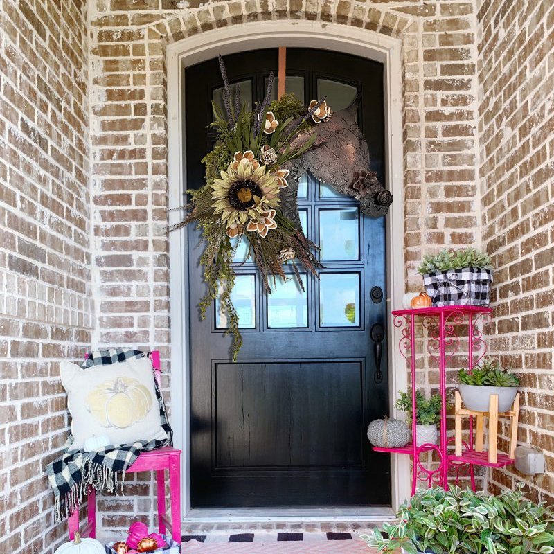 Autumn equestrian wooden flower door hanger- Entry Way Wall Hanger