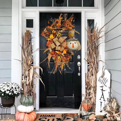 Scarecrow Fall Wreath for Front Door,  Scarecrow Door Hanger, Fall Door Decor