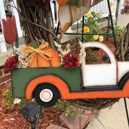 Farmhouse Pumpkin Truck Wreath - Autumn Nature Decoration