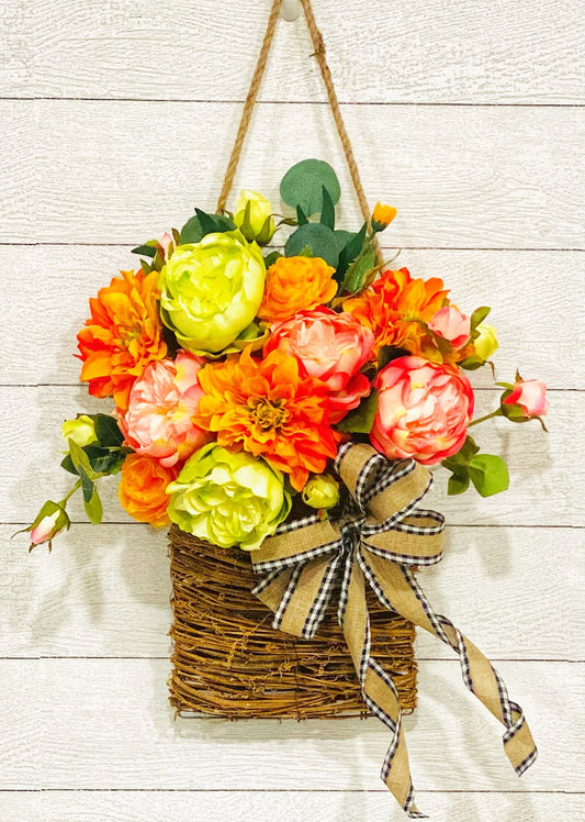 Spring Peony and Dahlia Door Basket