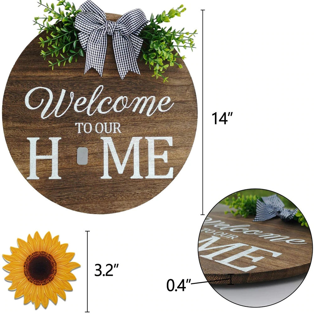 💐🎉 Interchangeable Welcome to Our Home Wood Round Wreath