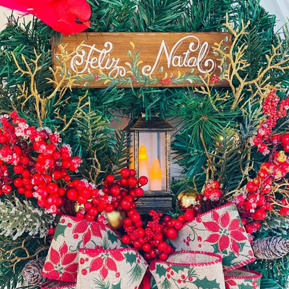Red Ornate Light Winter Christmas Decoration Door Circle Wreath