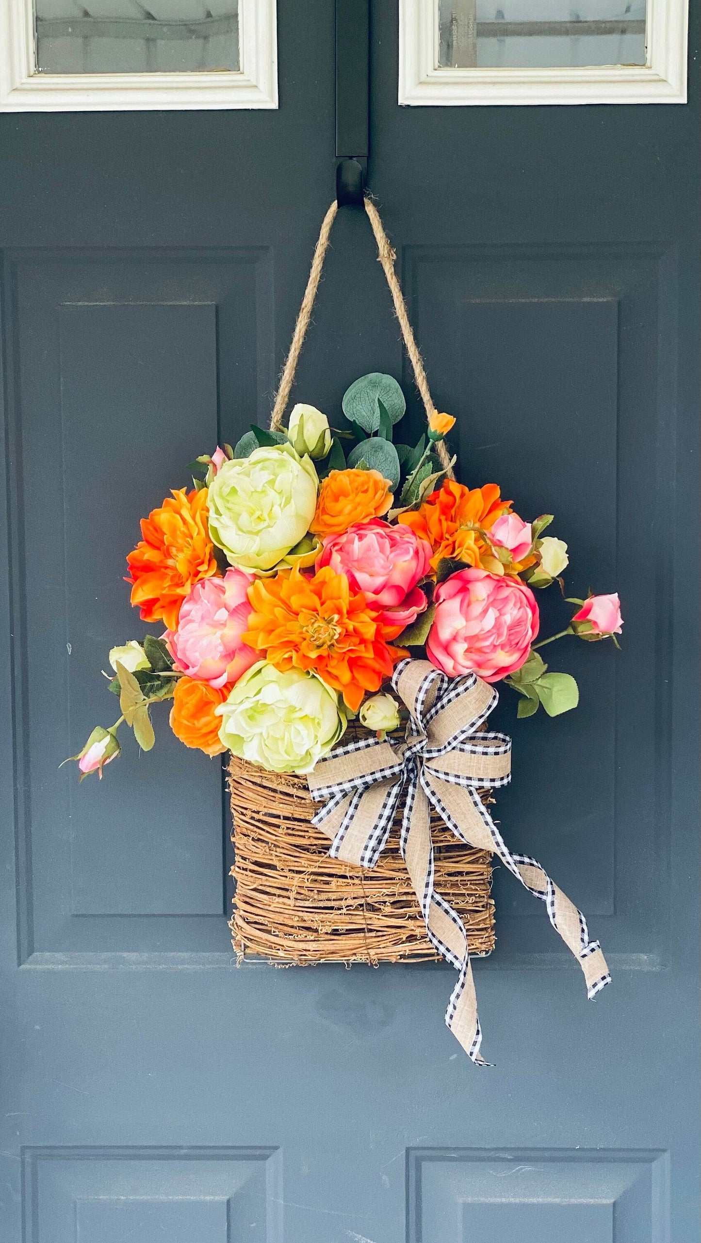 Spring Peony and Dahlia Door Basket