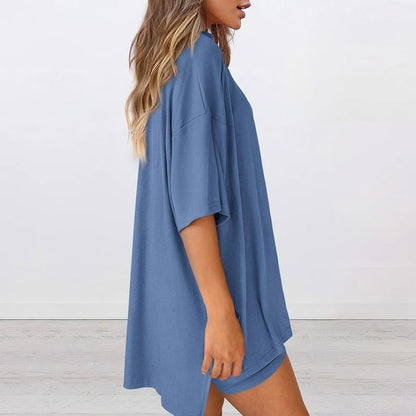 2025 Summer Casual Oversized Shirts Shorts Matching Women's Two Piece Lounge Set