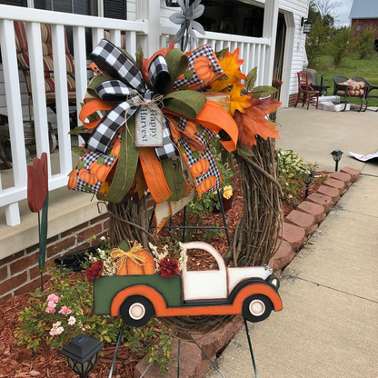 Farmhouse Pumpkin Truck Wreath - Autumn Nature Decoration