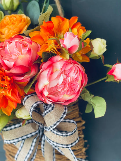 Spring Peony and Dahlia Door Basket