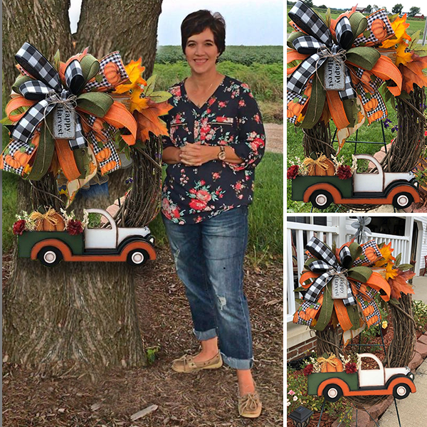 Farmhouse Pumpkin Truck Wreath - Autumn Nature Decoration