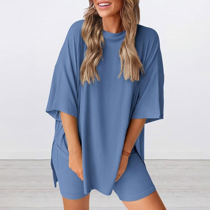 2025 Summer Casual Oversized Shirts Shorts Matching Women's Two Piece Lounge Set