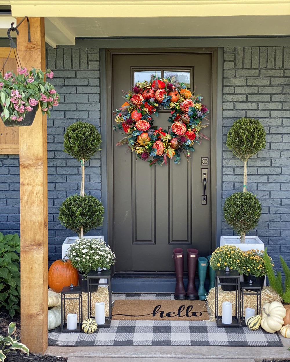 Fall Peony and Pumpkin Wreath